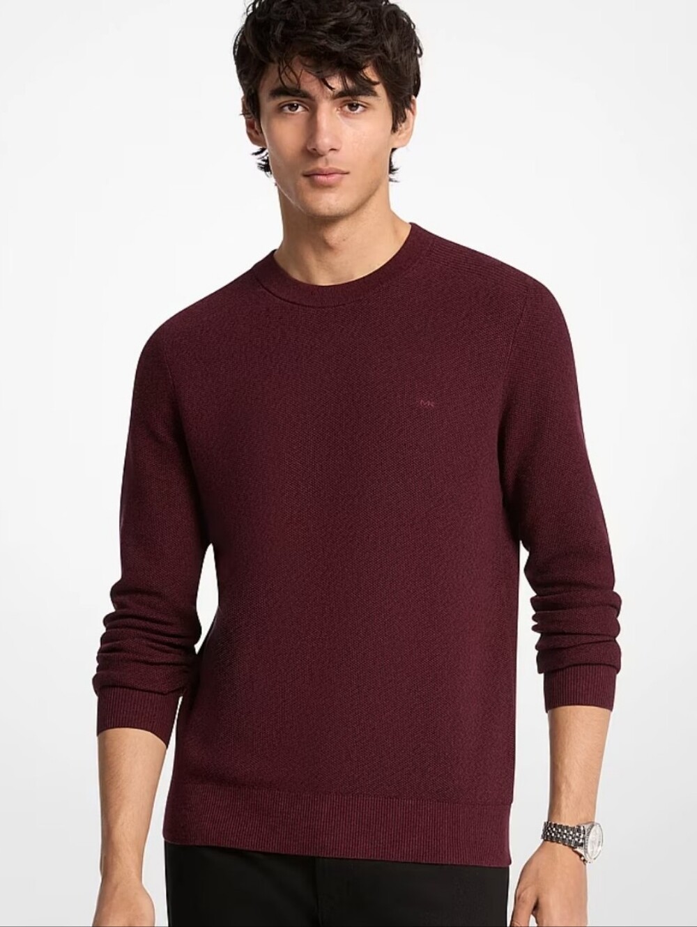 Michael Kors Mens M Burgundy 100% Cotton Crewneck Sweater MK Logo Pullover